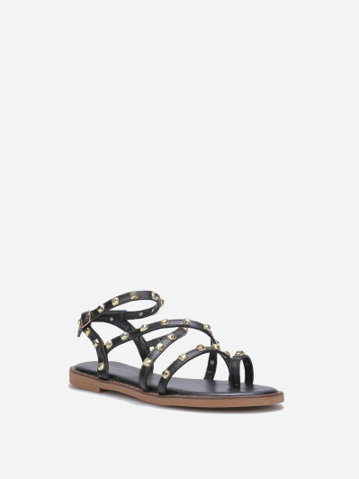 Sandales noires plates à clous dorés