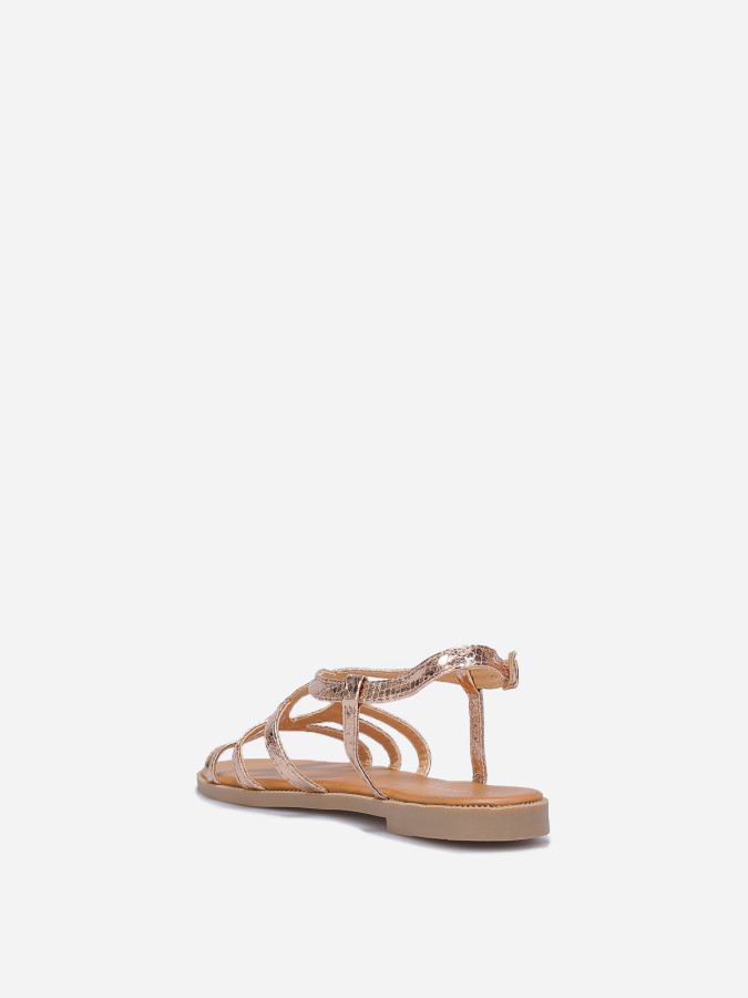 Sandales plates dorées roses à brides croisées