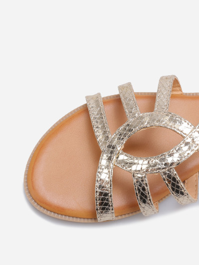 Sandales plates dorées à brides croisées