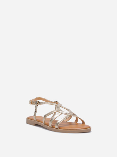 Sandales plates dorées à brides croisées