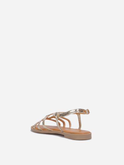 Sandales plates dorées à brides croisées