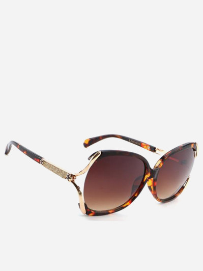 Lunettes de soleil à détails dorés et paillettes marron