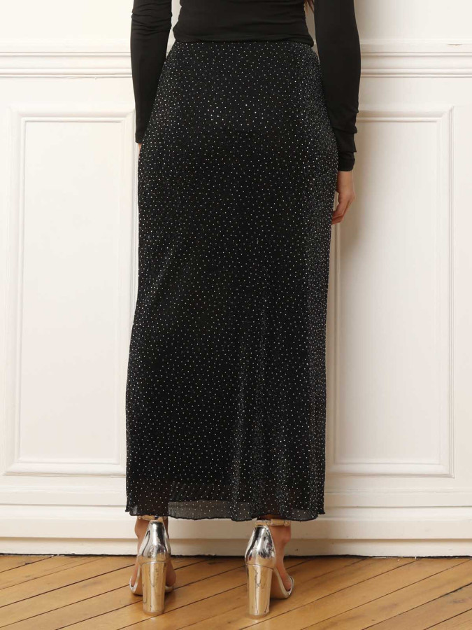 Jupe droite noire mi-longue à strass