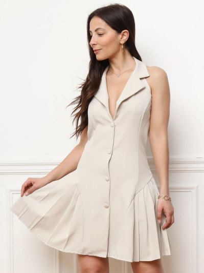 Robe blazer évasée à dos nu beige