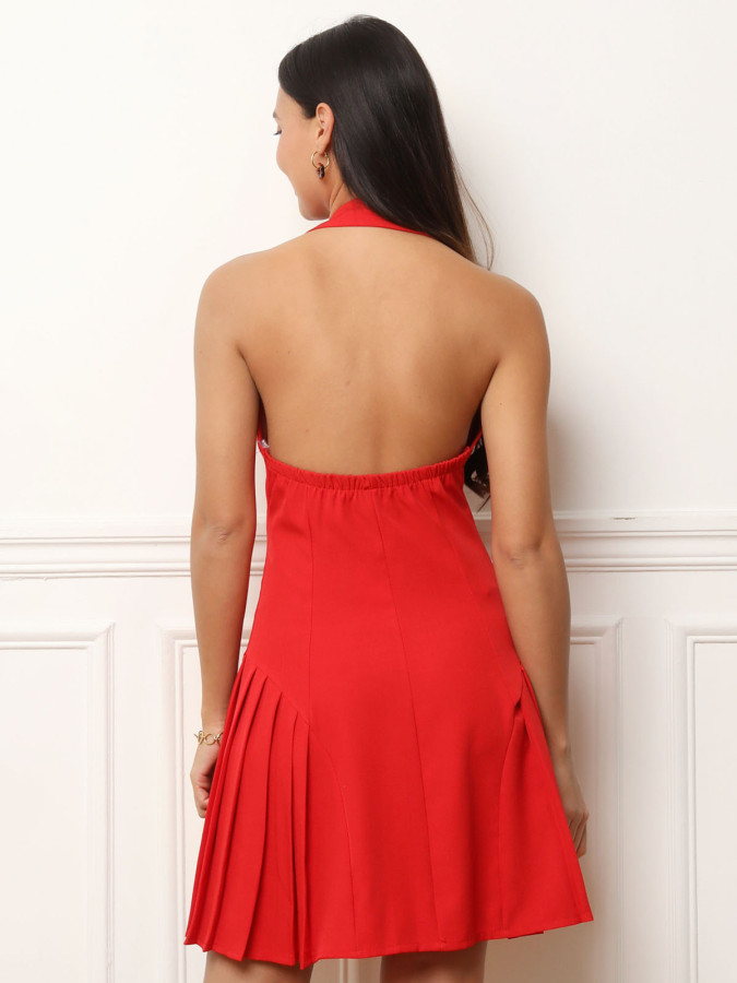 Robe blazer évasée à dos nu rouge