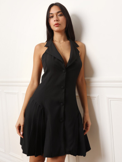 Robe blazer évasée à dos nu noire