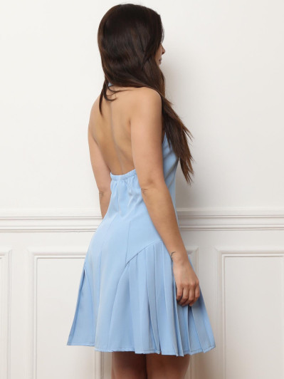 Robe blazer évasée à dos nu bleu clair
