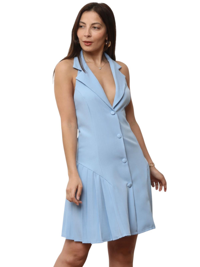 Robe blazer évasée à dos nu bleu clair