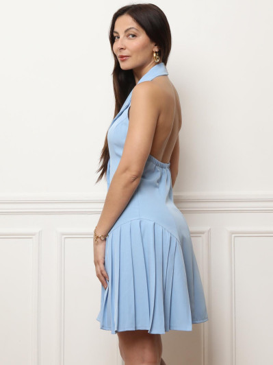 Robe blazer évasée à dos nu bleu clair