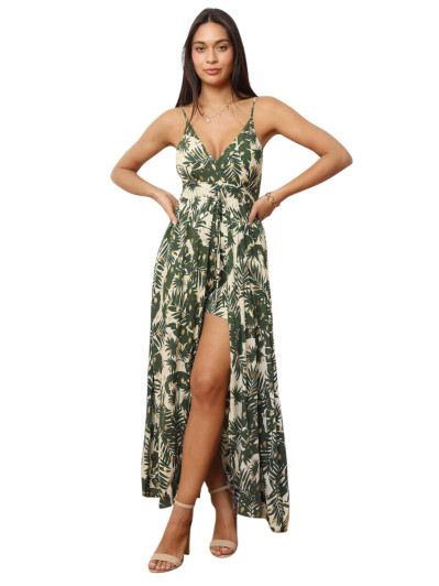 Combi-short jupe verte à motifs feuilles