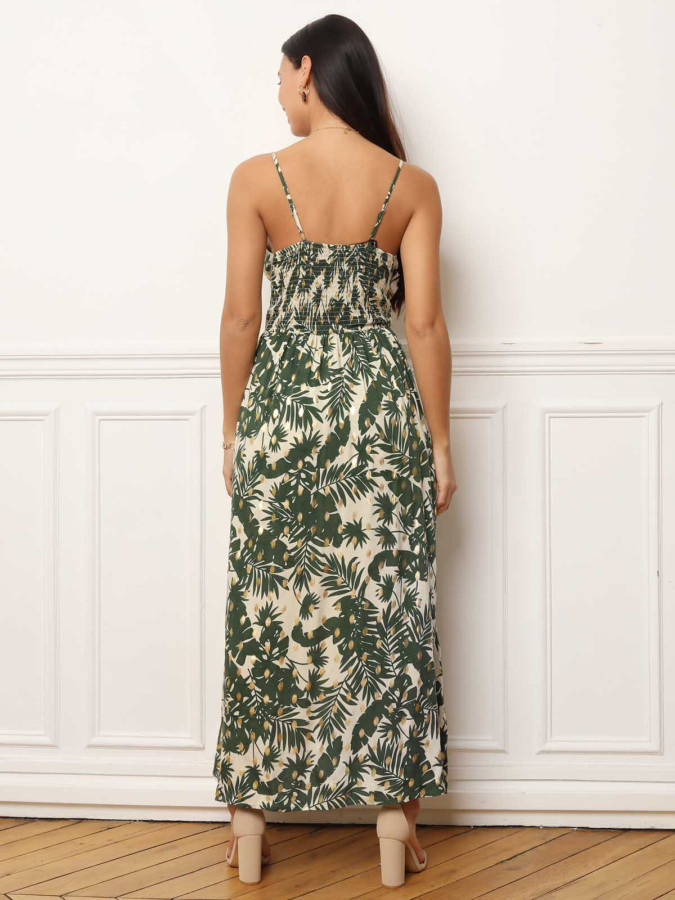 Combi-short jupe verte à motifs feuilles