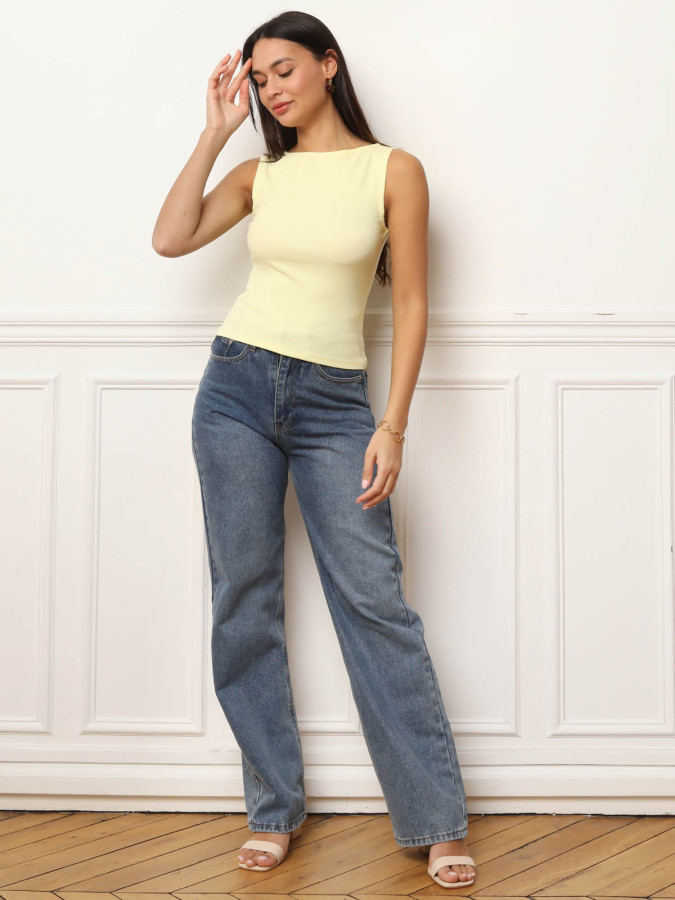 Débardeur moulant sans manches jaune pâle