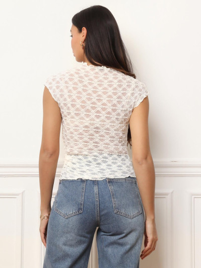 Top en dentelle asymétrique blanc