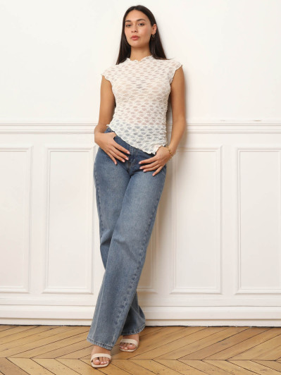 Top en dentelle asymétrique blanc