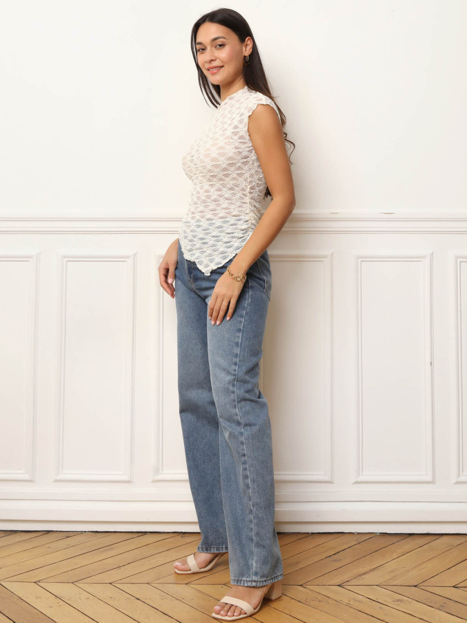 Top en dentelle asymétrique blanc
