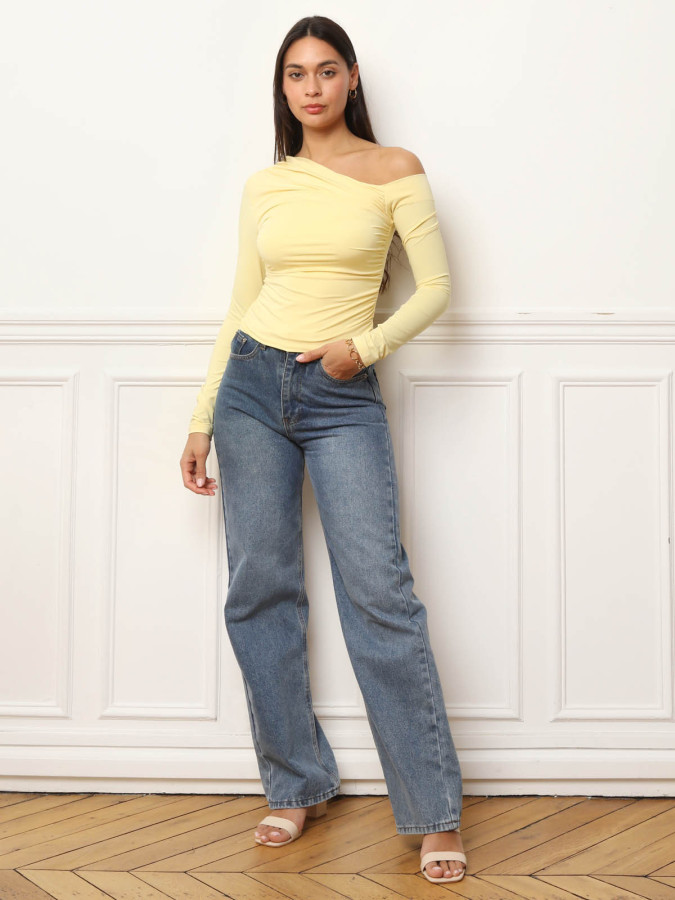 Top froncé et asymétrique jaune
