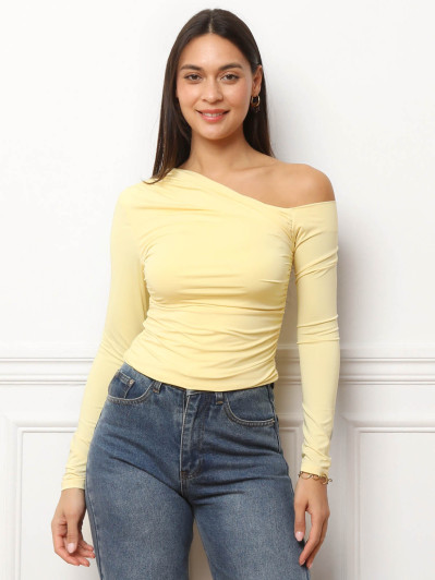 Top froncé et asymétrique jaune