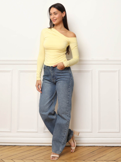 Top froncé et asymétrique jaune