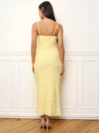Robe longue jaune à mini volants
