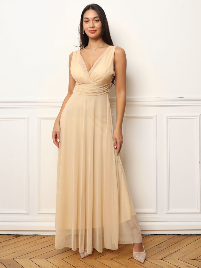 Robe de cérémonie évasée en tulle beige