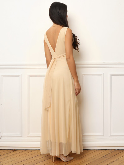 Robe de cérémonie évasée en tulle beige