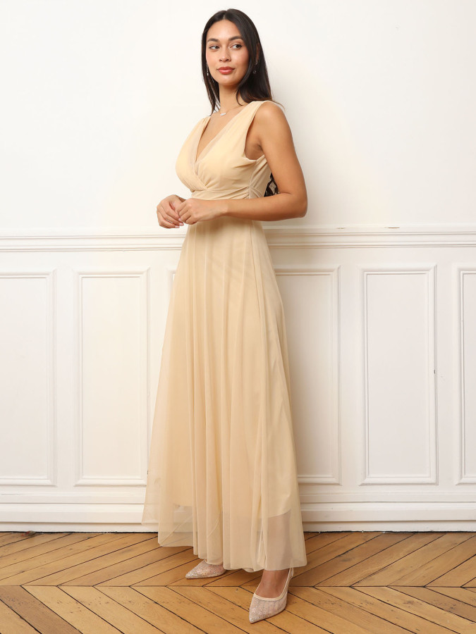 Robe de cérémonie évasée en tulle beige