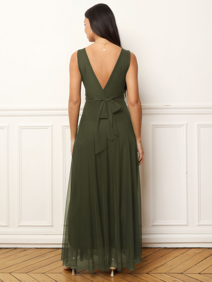Robe de cérémonie évasée en tulle kaki