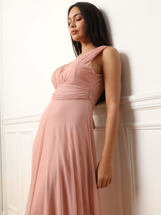 Robe de cérémonie évasée en tulle vieux rose