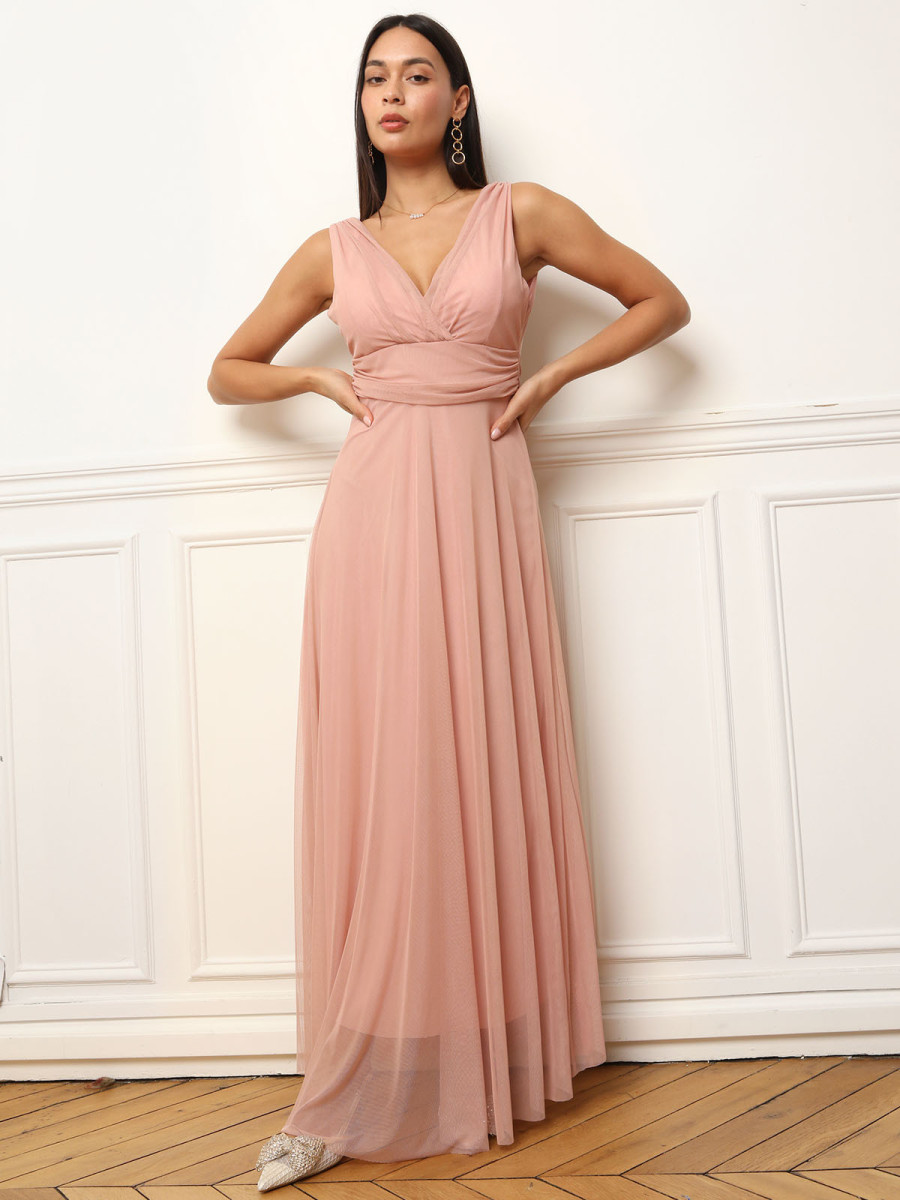 Robe de cérémonie évasée en tulle vieux rose