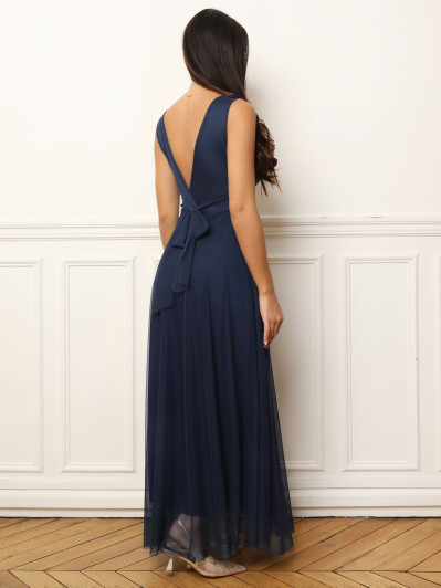 Robe de cérémonie évasée en tulle bleu marine