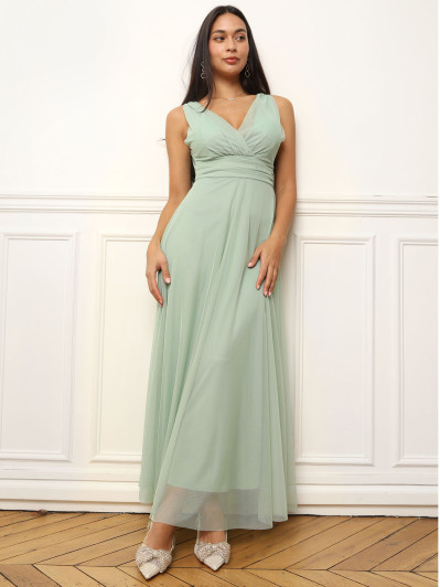 Robe de cérémonie évasée en tulle vert clair