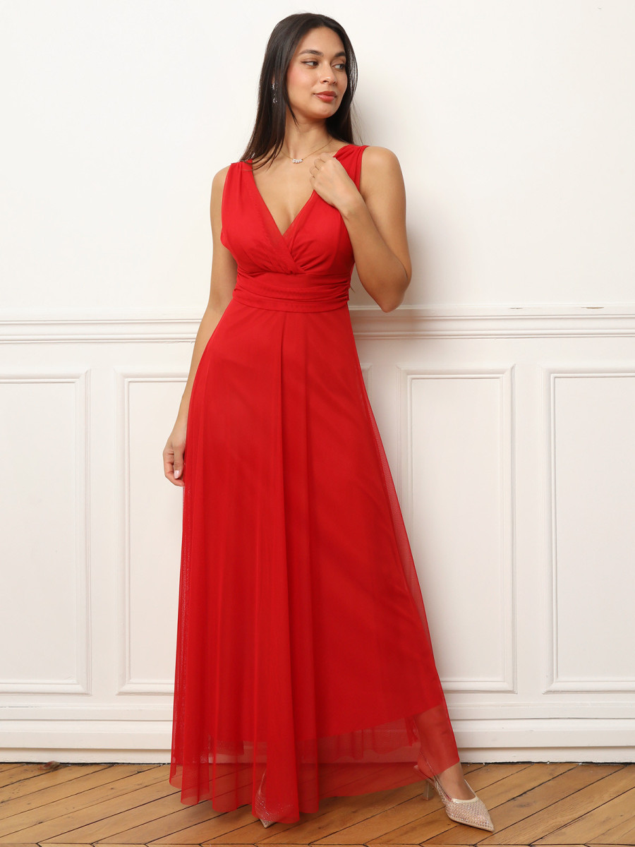 Robe de cérémonie évasée en tulle rouge