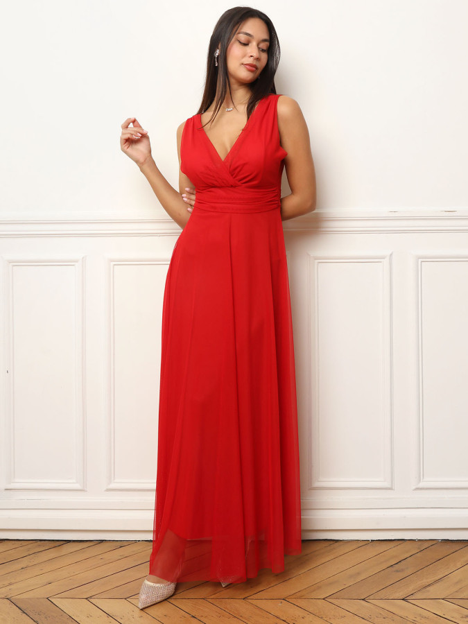 Robe de cérémonie évasée en tulle rouge