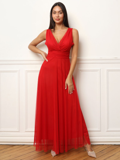 Robe de cérémonie évasée en tulle rouge