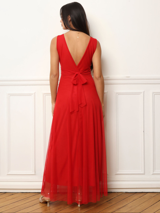 Robe de cérémonie évasée en tulle rouge