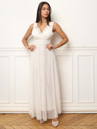 Robe de cérémonie évasée en tulle blanche