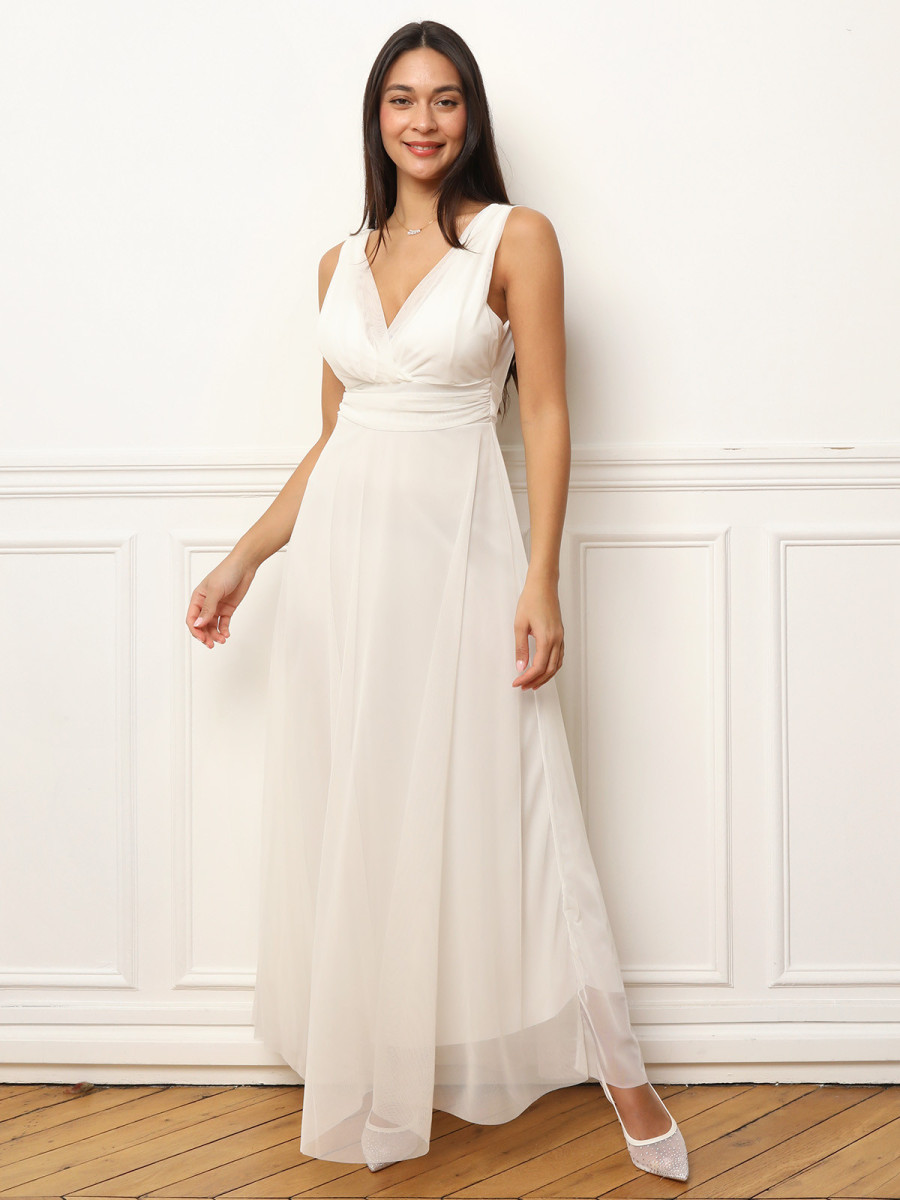 Robe de cérémonie évasée en tulle blanche