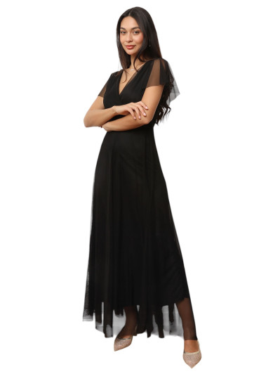 Robe de cérémonie évasée et drapée à nouer noire