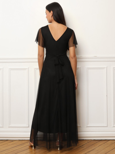 Robe de cérémonie évasée et drapée à nouer noire