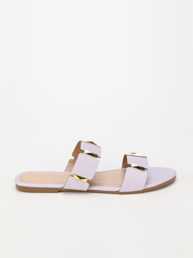 Mules plates parmes à brides et détails dorés grandes tailles