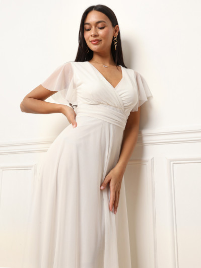 Robe de cérémonie évasée et drapée à nouer blanche