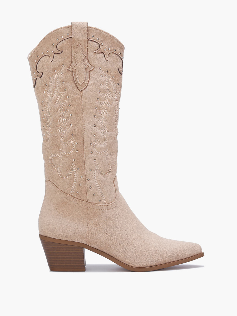 Santiags en suédine à clous et broderie