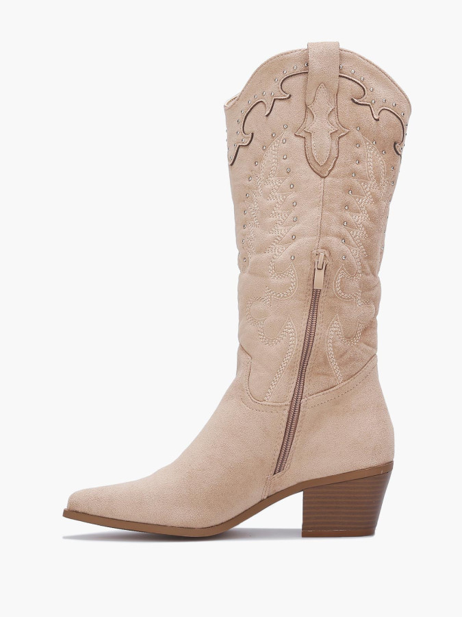 Santiags en suédine à clous et broderie