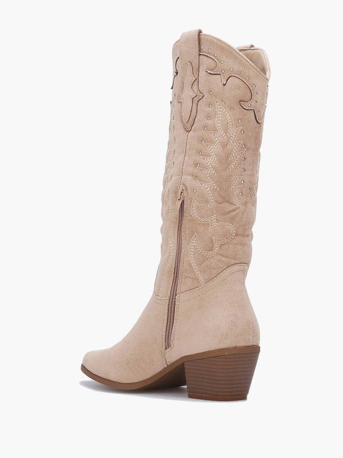 Santiags en suédine à clous et broderie