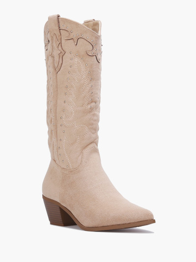 Santiags en suédine à clous et broderie