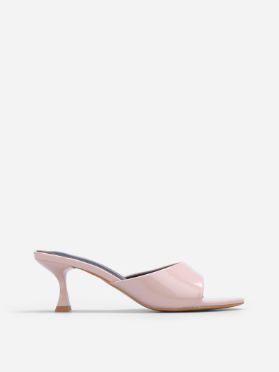 Mules vernies nude à talon bobine