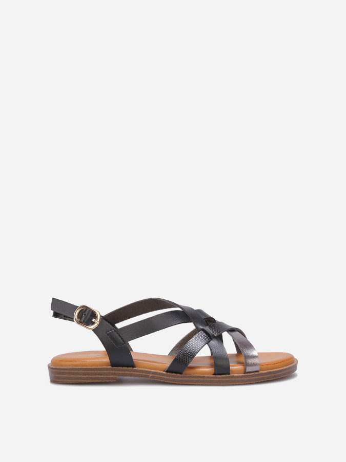 Sandales plates à brides entrecroisées noires