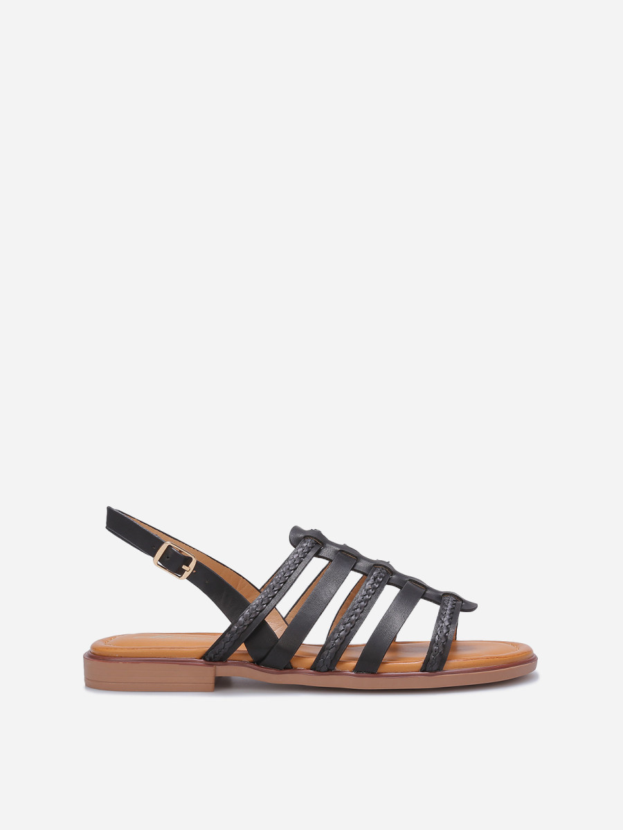 Sandales plates à brides tressées noires