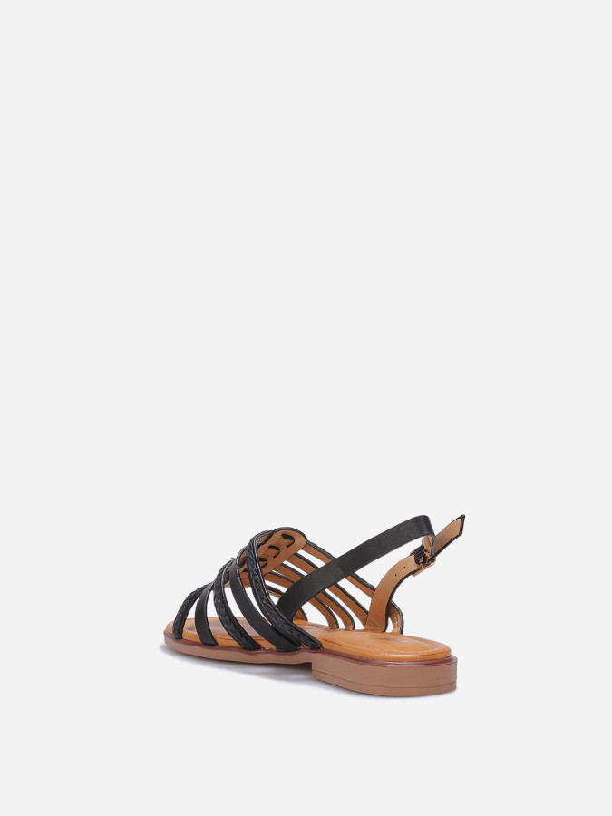 Sandales plates à brides tressées noires