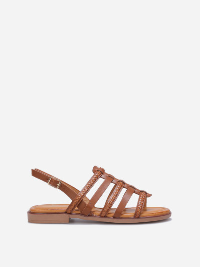 Sandales plates à brides tressées marrons
